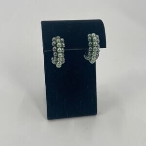 Vintage blue beaded hoop twist back earrings